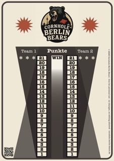 Cornhole Berlin Bears Punktzettel - Vorlage zum Ausdrucken und Zählen der Punkte